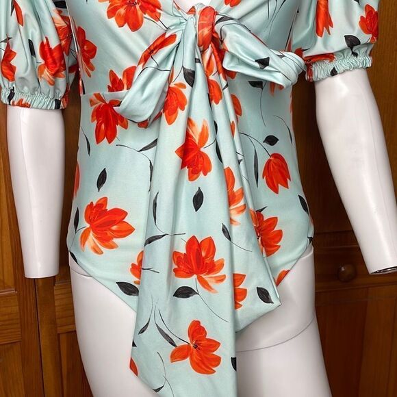 SAME Los Angeles Puff Sleeve Bow tie One Piece Swimsuit size Medium - Picture 3 of 10